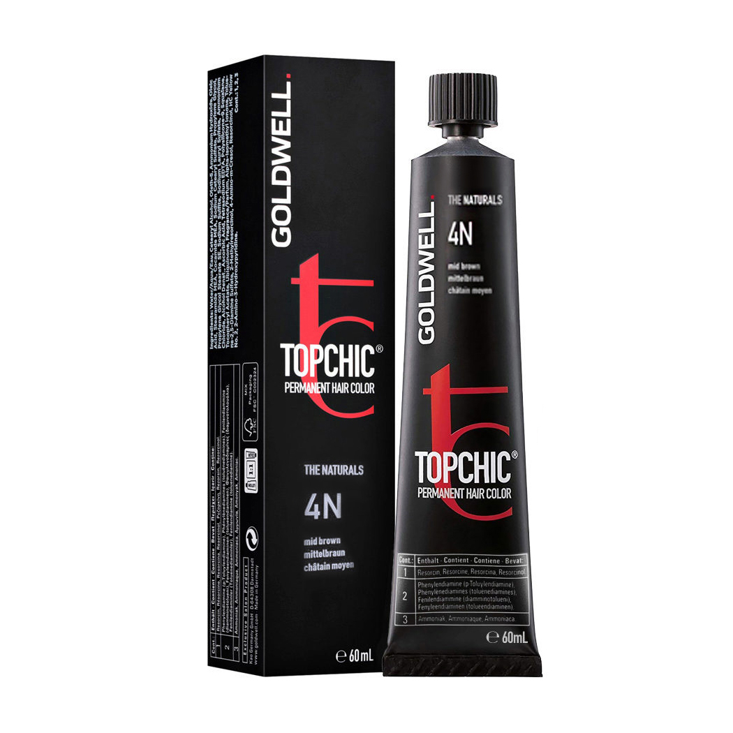 Стійка професійна фарба для волосся Goldwell Topchic Permanent Hair Color 4N Mid Brown, 60 мл