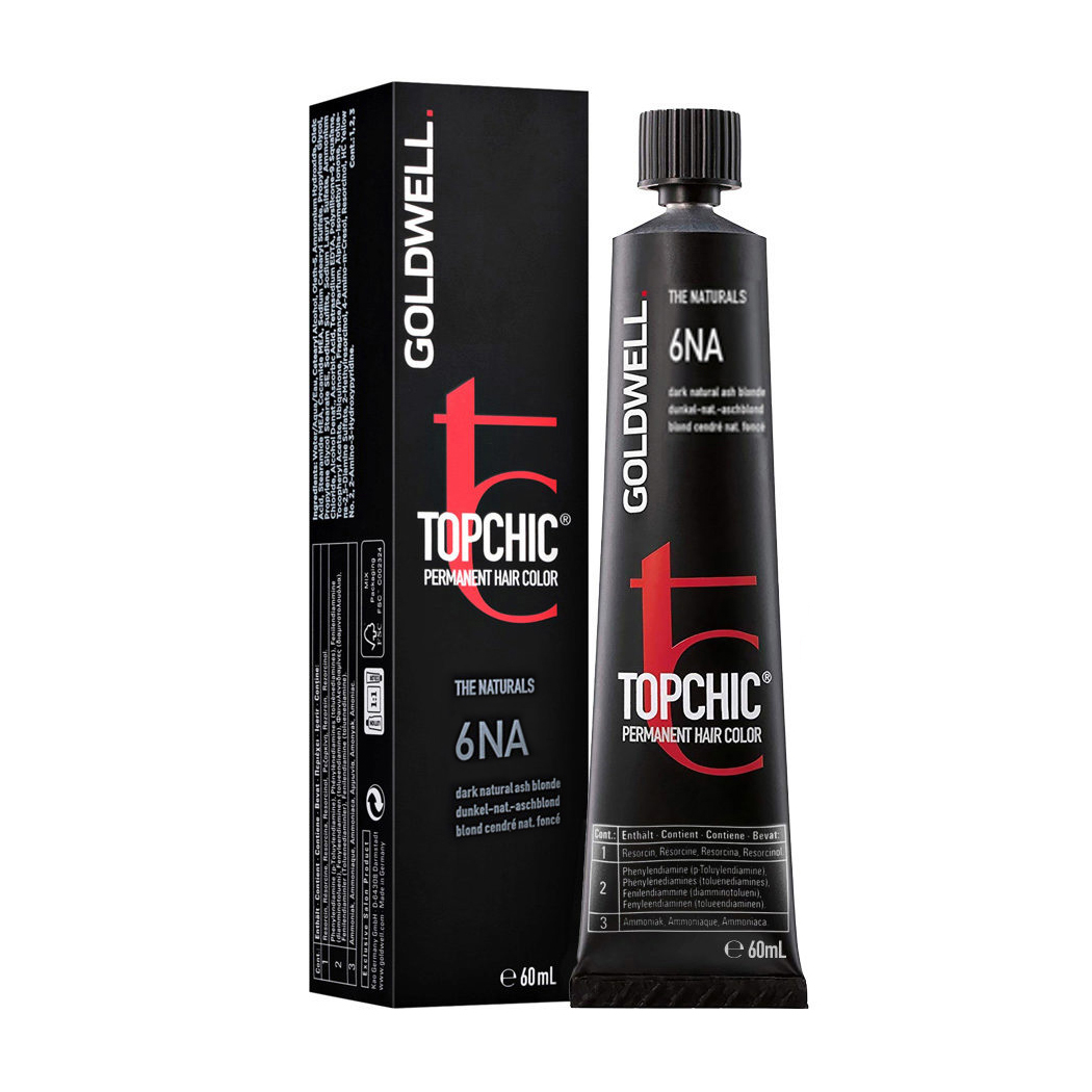 Стійка професійна фарба для волосся Goldwell Topchic Permanent Hair Color 6NA Dark Natural Ash Blonde, 60 мл